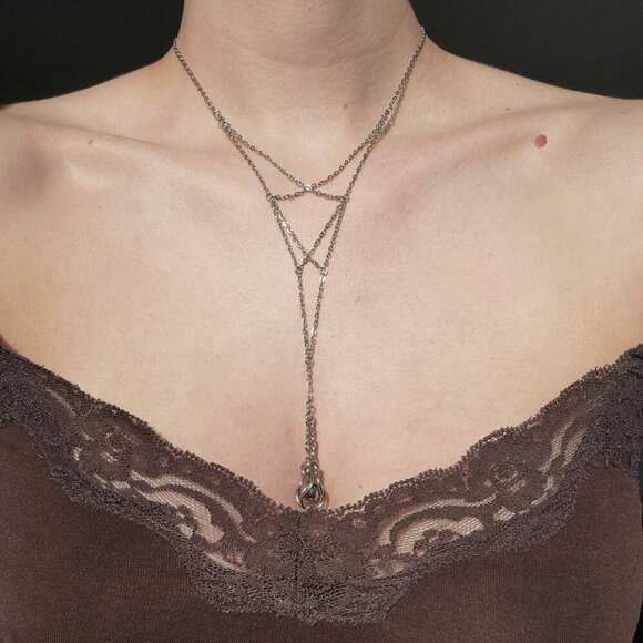 Gothic silver lace-up chain rosary necklace ✦ handmade medieval chainmaille ✦ - Picture 3 of 10